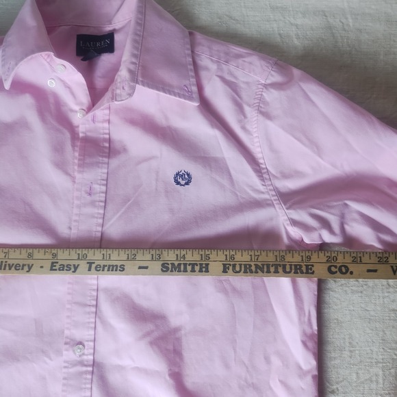 Lauren Ralph Lauren Long Sleeve Button Down Shirt Boys 18 Pink Logo Black Label - Picture 9 of 10